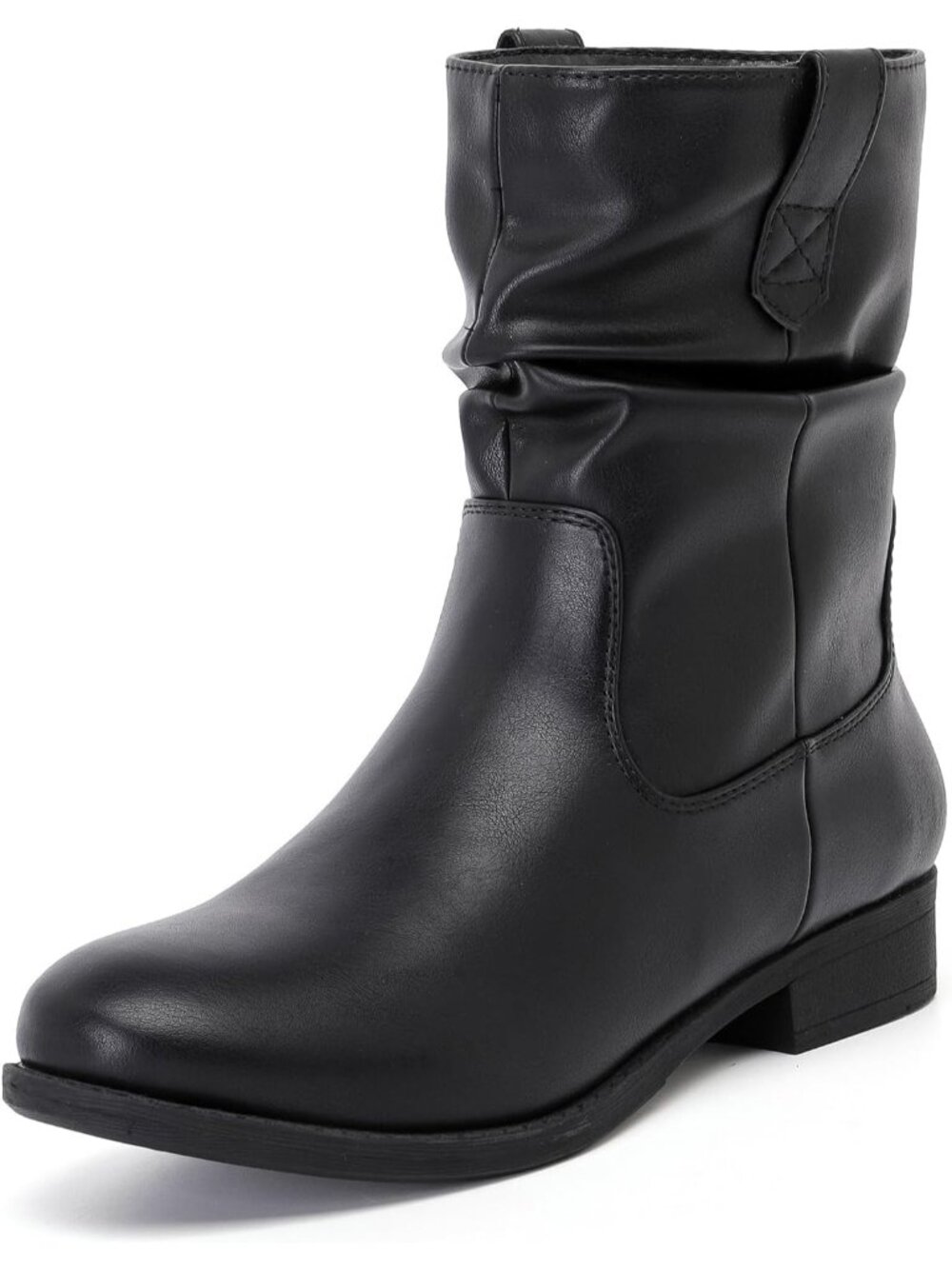 Women's Black Flat Fashion Slouchy Casual Round Toe Comfort Ankle Short Boots
